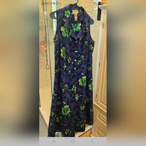 Floral Sleeveless Maxi Dress - Purple and Green